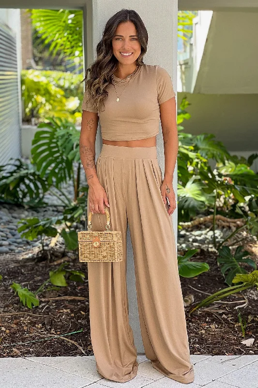 Toast Crop Top And Pants Set Fashionable Trendy Casual