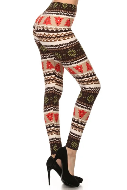 Chestnut Christmas Design Leggings Comfortable Ribbed Sports Leggings