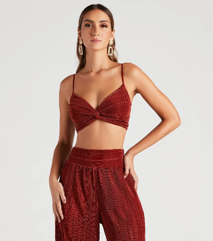 Jazz Night Twist Front Crop Top Polka Dot Checkered Tartan