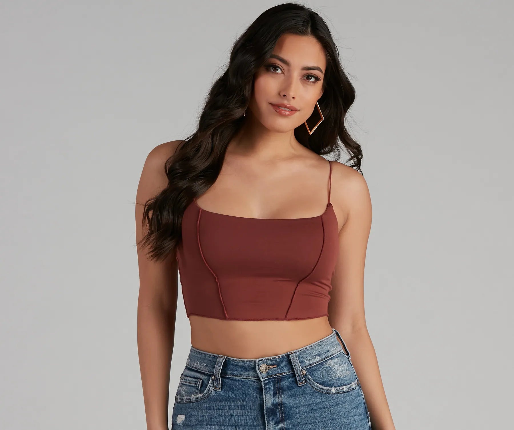 You're Not Basic Seam Crop Top Terry Blend Velvet Blend Canvas Blend