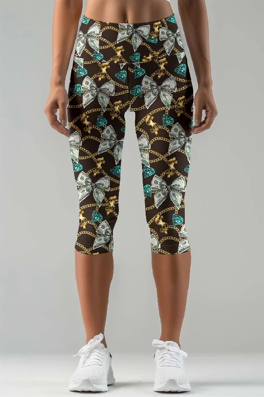 Old Money Ellie Brown Dollar Diamond Print Yoga Capri Leggings - Women Stylish Sporty Performance Leggings Old Money Ellie Brown Dollar Diamond Print Yoga Capri Leggings - Women Stylish Sporty Performance Leggings