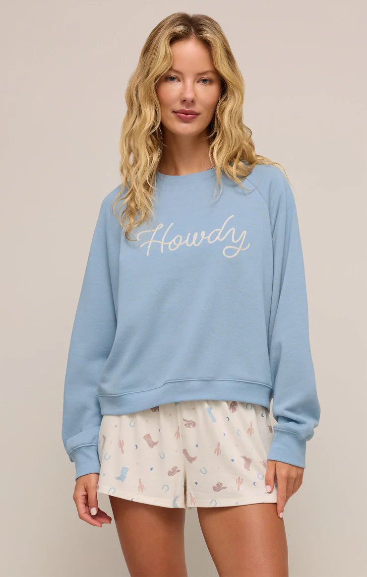 Z-Supply Howdy Sweatshirt - COASTAL BLUE Hoodie with Button Placket Classic Preppy
