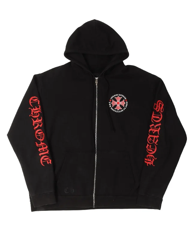 Plus Cross Logo Zip Up Hoodie Hoodie with Slit Hem Functional Movement