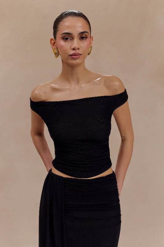 Brooklyn Mesh Crop Top - Black Knit Fabric Woven Fabric Fleece Fabric