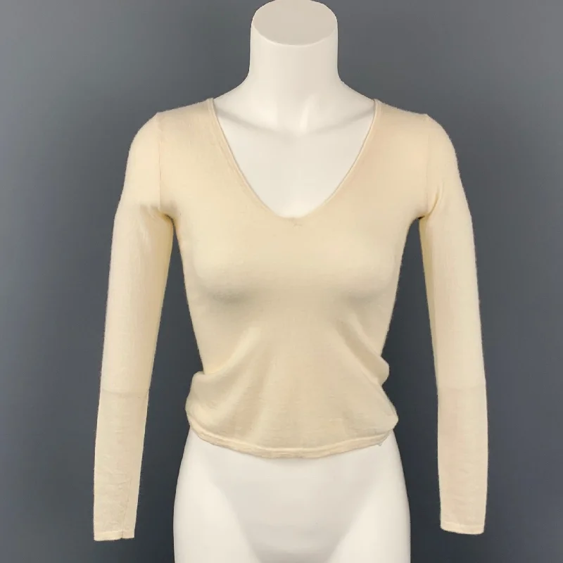 RALPH LAUREN Black Label Size XS Cream Knitted Cashmere V-neck Pullover Open Front Cardigan