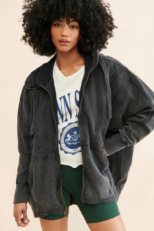 Free People ALL YOUR LOVE HOODIE - BLACK Hoodie with Raw Hem Edgy Unfinished