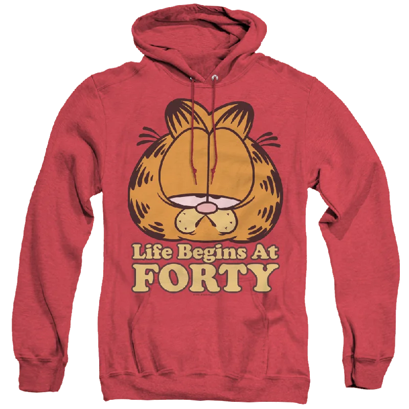 Garfield Life Begins At Forty - Heather Pullover Hoodie Asymmetrical Neck Pullover