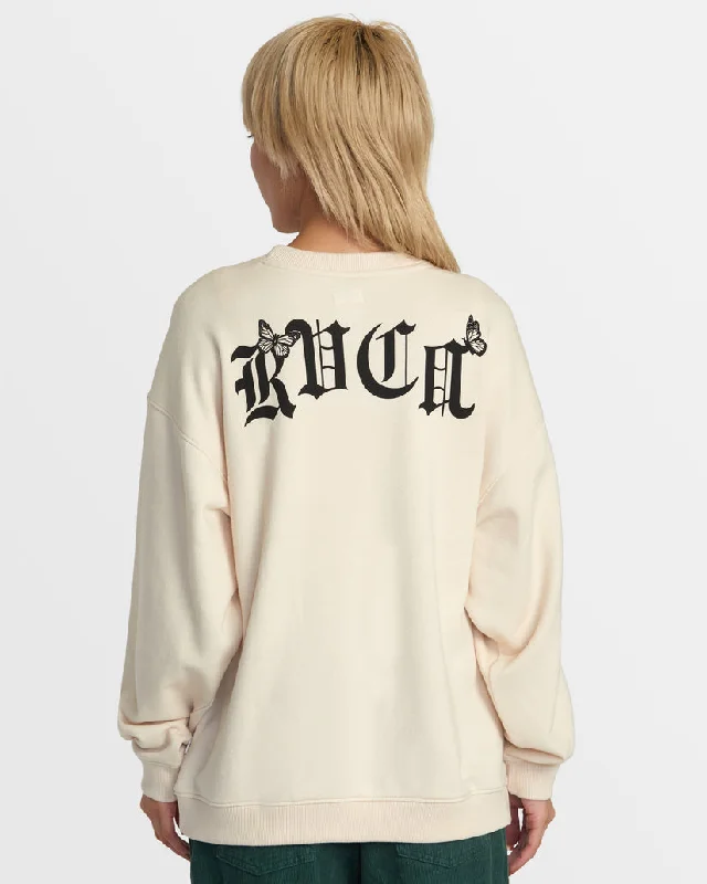RVCA JUST FLOATIN CREW SWEATSHIRT - LATTE Hoodie with Rolled Sleeves Casual Relaxed