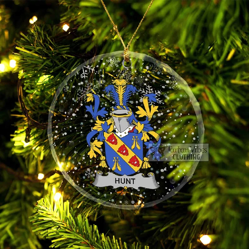 Hunt Irish Clan Christmas Glass Ornament with Coat of Arms Print Jacquard Embroidered Hunt Irish Clan Christmas Glass Ornament with Coat of Arms Print Jacquard Embroidered