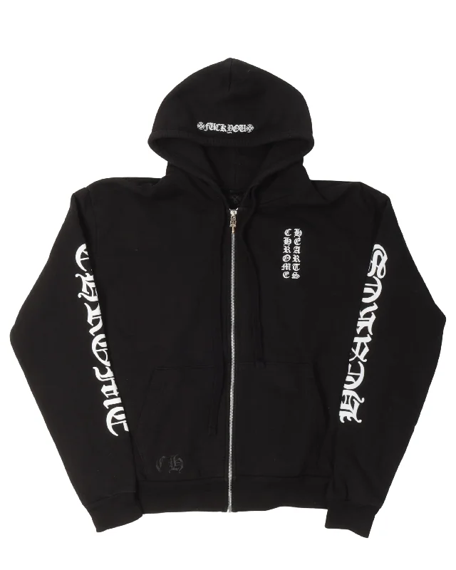 Zip Up Eye Test Logo Hoodie Hoodie with Exposed Zipper Edgy Industrial