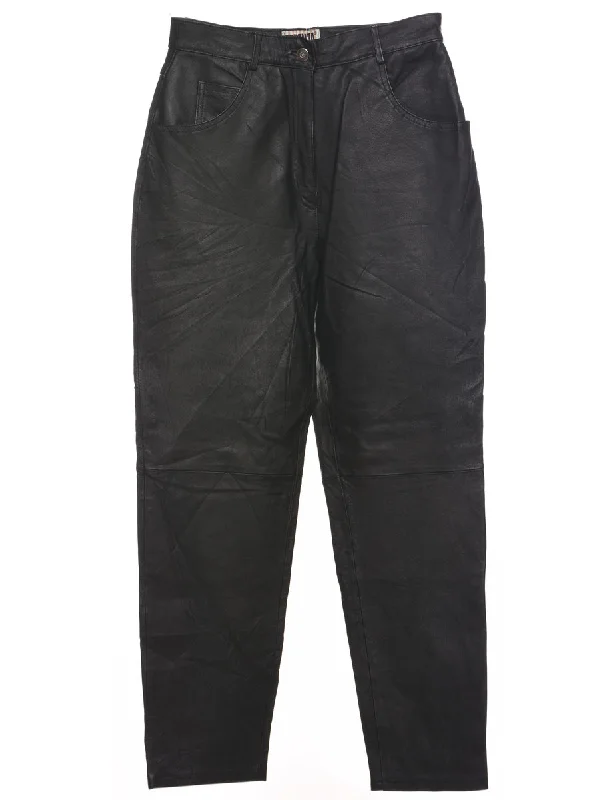 Black Leather Trousers - W29 L28 Trousers Fleece Cozy