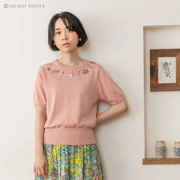 Knit Pullover Teacup Ruffle Sleeve Feminine