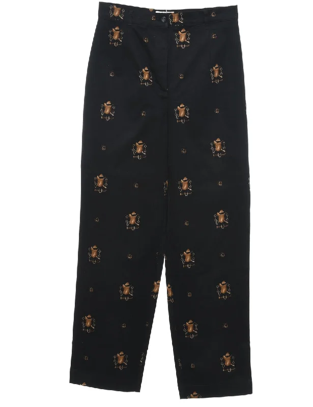 Black Western Printed Trousers - W30 L30 Trousers Occasion Special
