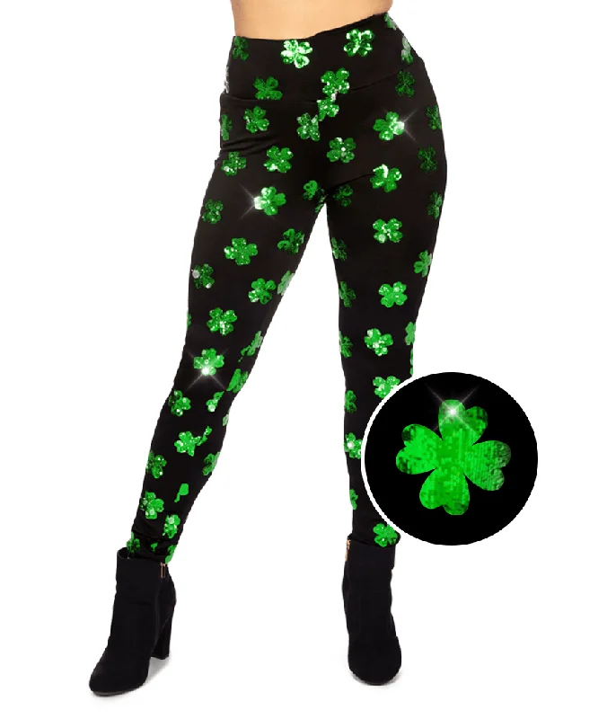 Sequin Clover High Waisted Leggings Fashionable Plus-Size Activewear