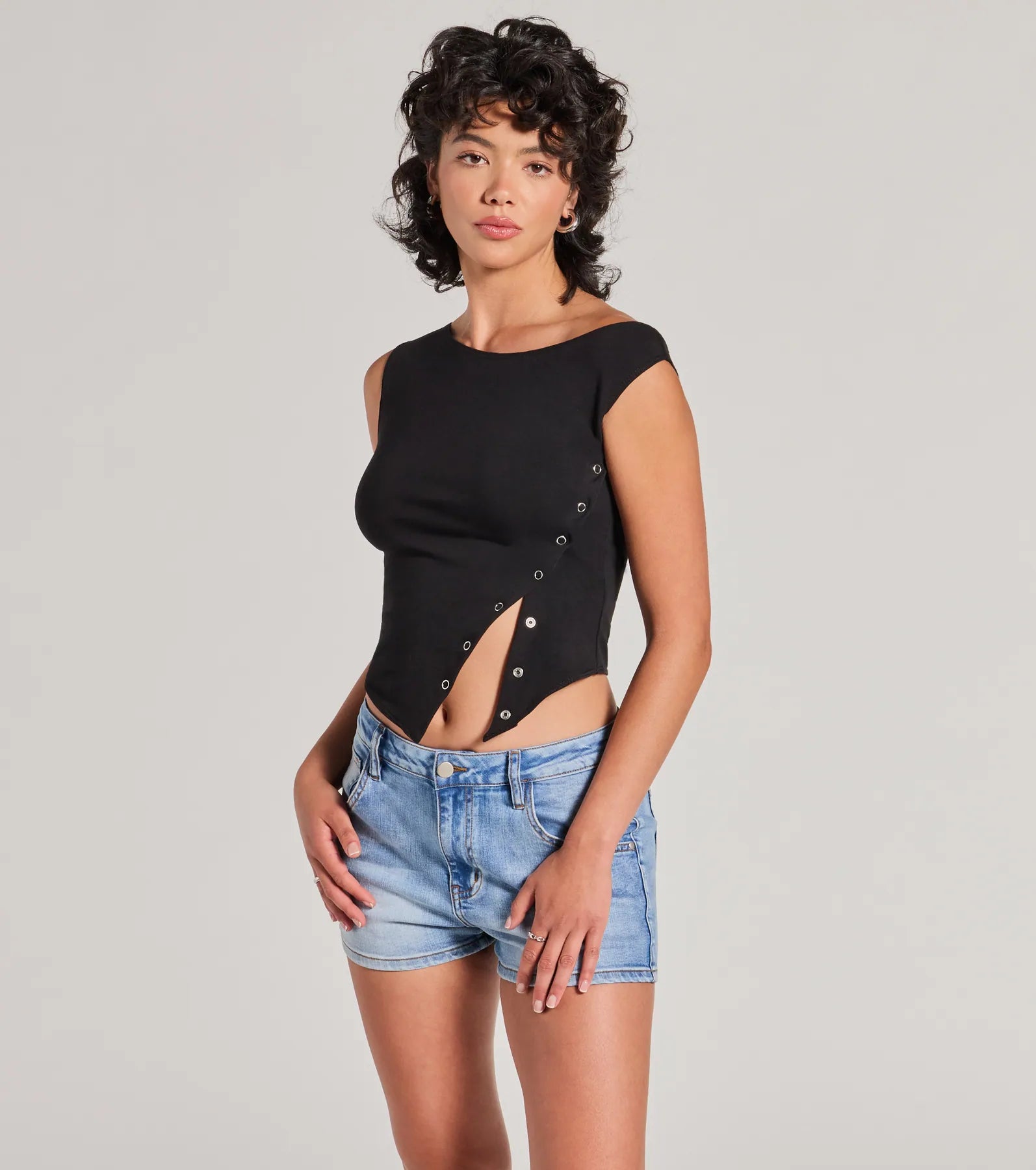 Minimal Aesthetic Off-Shoulder Button Crop Top Collared Crew Neck Turtle Neck
