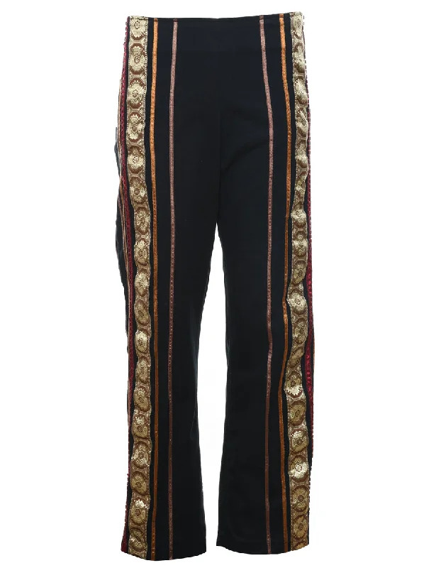 Black Classic Contrast Trim Trousers - W32 L28 Trousers Brand Named