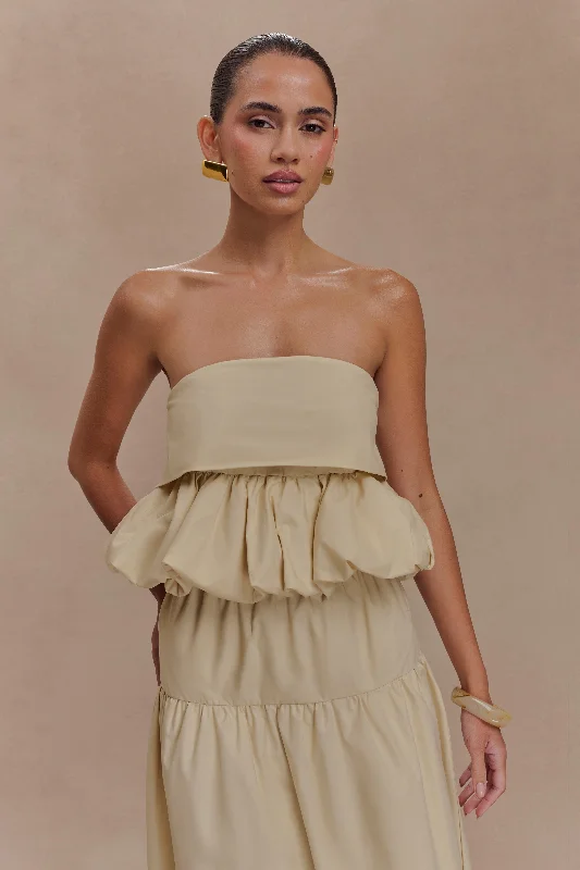 Amirah Strapless Bubble Crop Top - Nude Mesh Blend Leather Blend Suede Blend