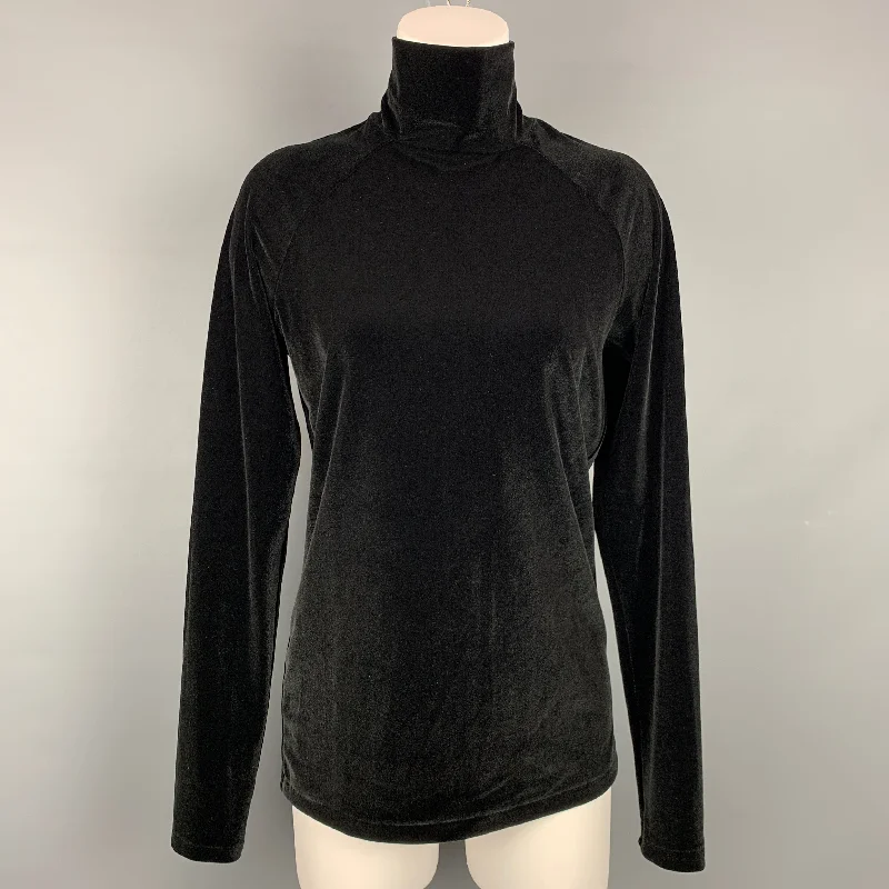 HAIDER ACKERMANN Size L Black Velvet Polyester Turtleneck Pullover Kimono Neck Pullover