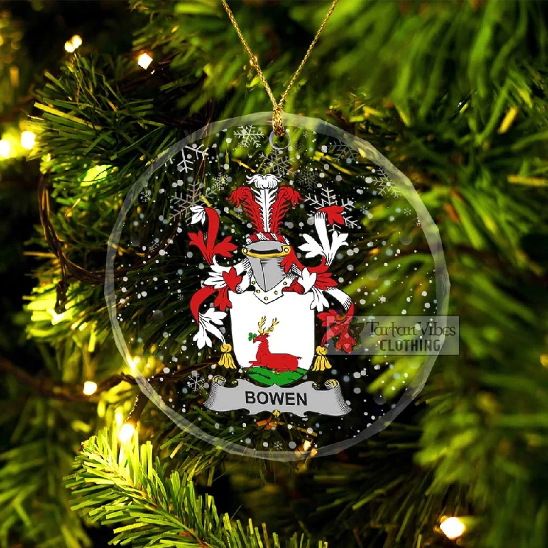 Bowen Irish Clan Christmas Glass Ornament with Coat of Arms Pockets Sleeves Lining