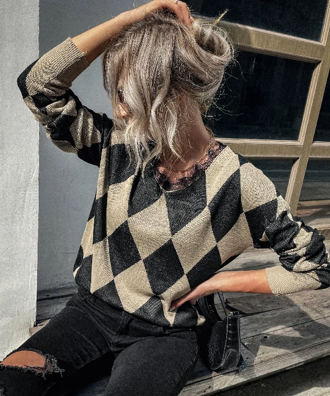 Womens Argyle Sweater Pullover Women's Knitted Winter Sweaters Female Jacquard Cashmere Sweater Tapered Sleeve Pullover Womens Argyle Sweater Pullover Women's Knitted Winter Sweaters Female Jacquard Cashmere Sweater Tapered Sleeve Pullover