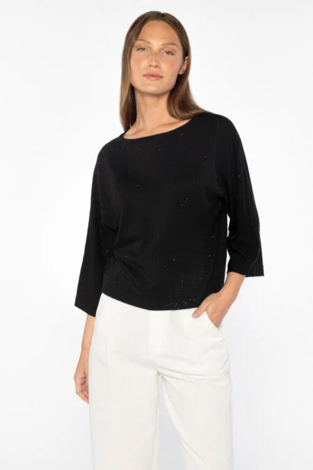 Kinross Cashmere Sequin Easy Crop Pullover Soft Wool Sweater