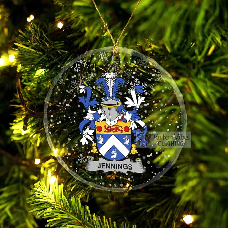 Jennings Irish Clan Christmas Glass Ornament with Coat of Arms Kimono Robe Cloak
