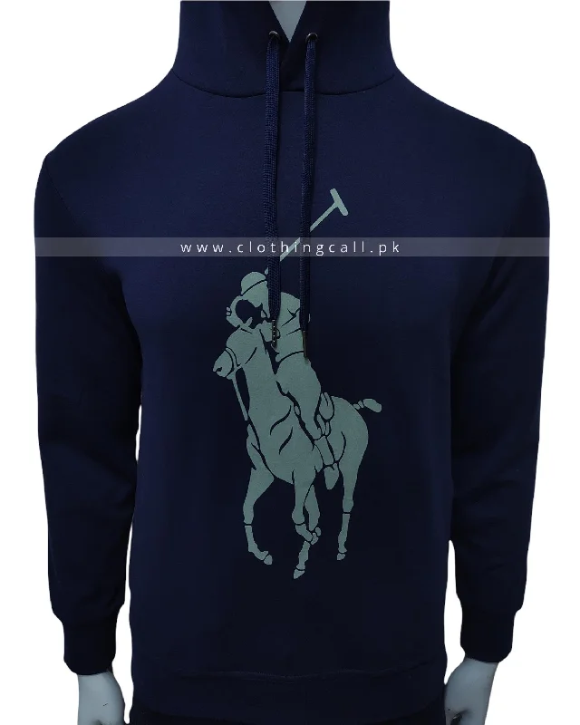 RL Big Pony Navy Blue Hoodie Hoodie with High-Low Hem Asymmetrical Trendy