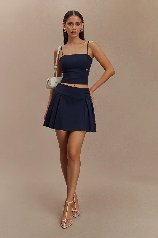 Aberley Crop Top - Dark Navy Satin Fabric Silk Fabric Chiffon Fabric