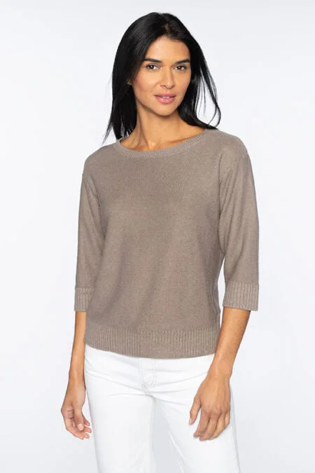 Kinross Cashmere Textured Easy Pullover Faux Fur Trim