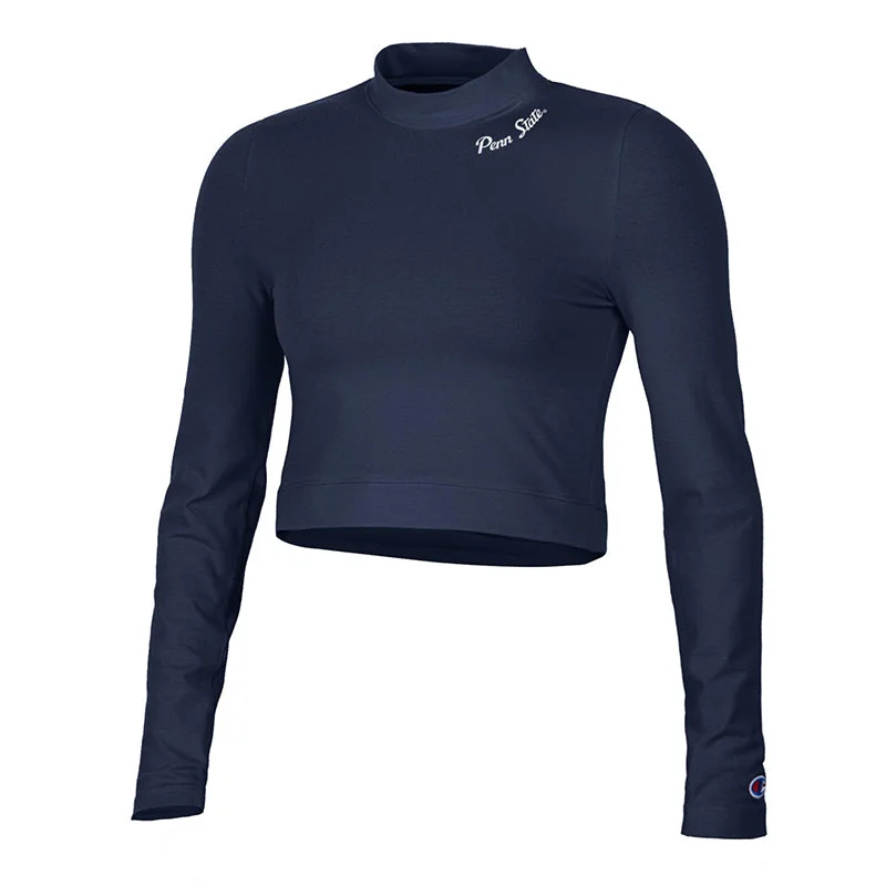 Sale - Champion Ladies Long Sleeve Mock Crop Top Notch Collar Peter Pan Collar Cowl Neck