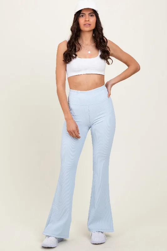 Light Blue Ribbed Split Flare Leggings Stylish Camo Print Leggings