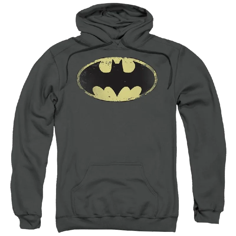 Batman Distressed Shield - Pullover Hoodie Bishop Sleeve Elegant