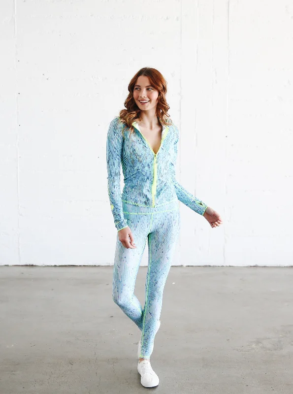 WOMEN'S SWIM LEGGINGS  - BLUE MOSAIC Trendy Patterned Leggings
