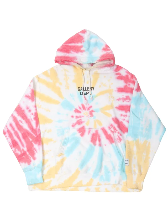 Tie Dye Small Logo Hoodie Hoodie with Distressed Vintage Worn