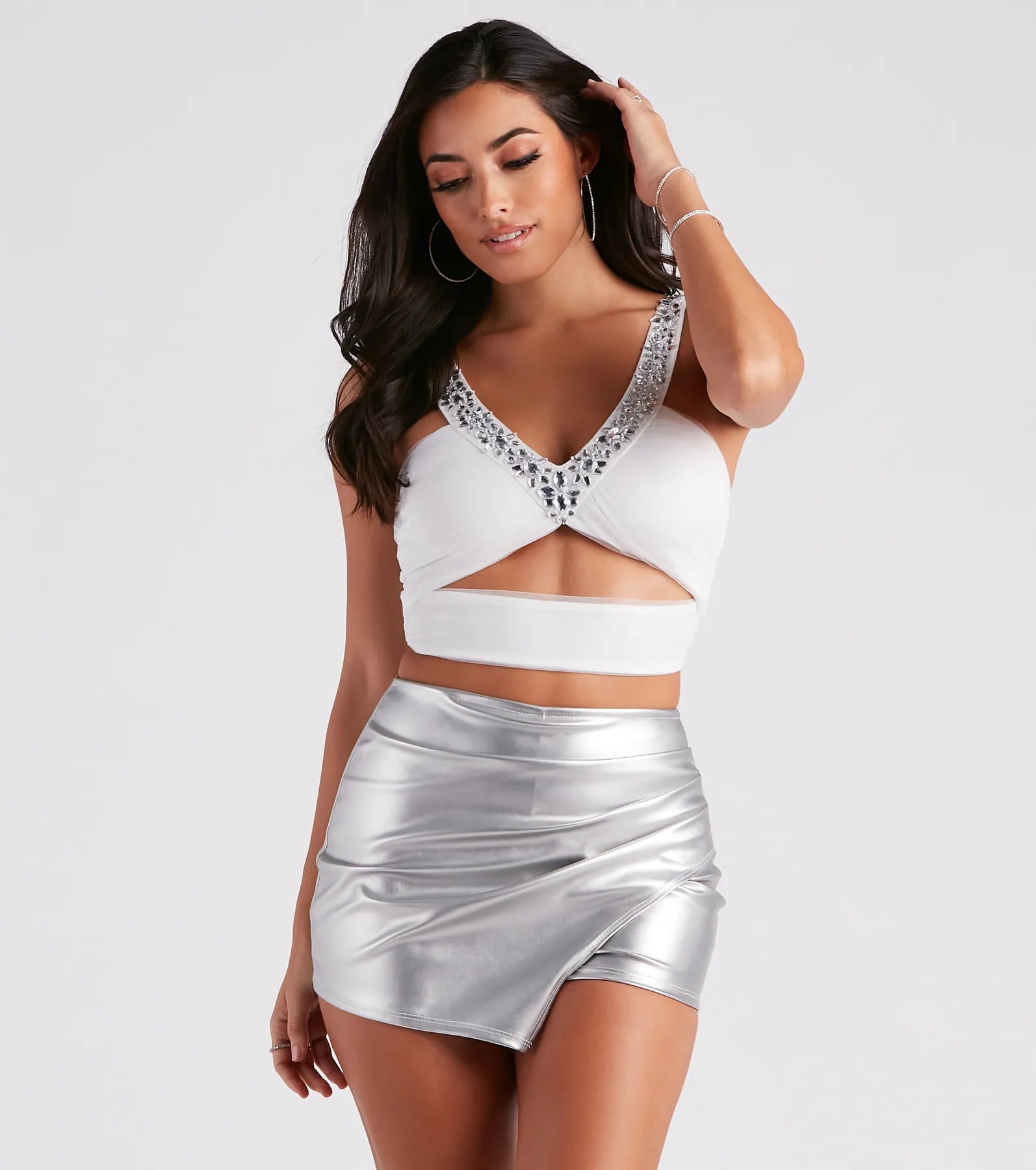 Bejeweled To Meet Ya Mesh Crop Top Chenille Fabric Brocade Fabric Lace Fabric