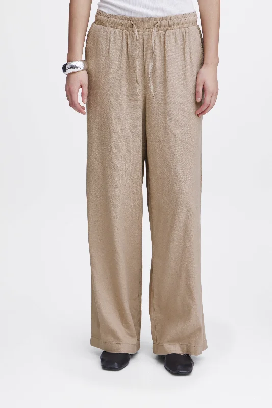 VIVER LINEN ELASTIC WAIST TROUSER (NATURAL) Trousers chic fashionable