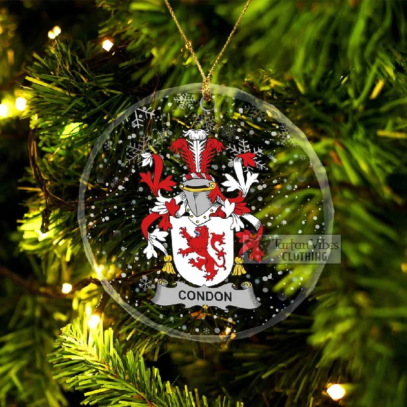 Condon Irish Clan Christmas Glass Ornament with Coat of Arms Down Puffer Quilted