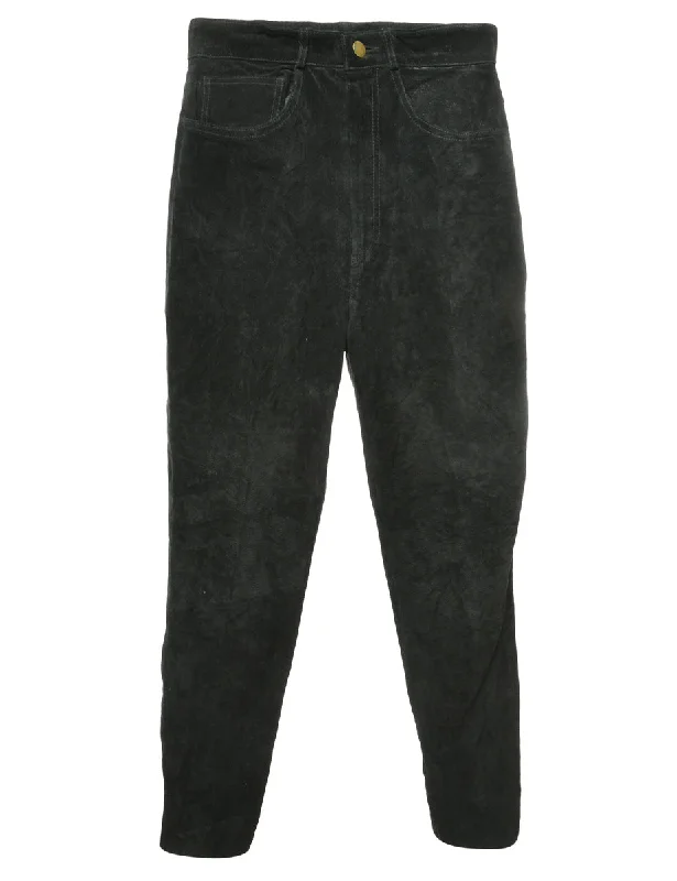 Black Suede Trousers - W28 L31 High Waist Slim Fit Ankle Length