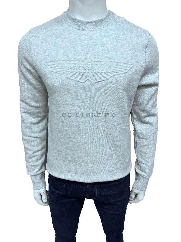 HKT Aston Martin Embossed Logo Grey Sweatshirt Hoodie with Hem Raw Edge Edgy Unfinished HKT Aston Martin Embossed Logo Grey Sweatshirt Hoodie with Hem Raw Edge Edgy Unfinished