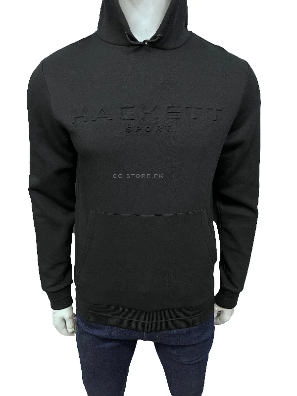 HKT Sport Embossed Black Hoodie Hoodie with Hem Fringe Bohemian Relaxed