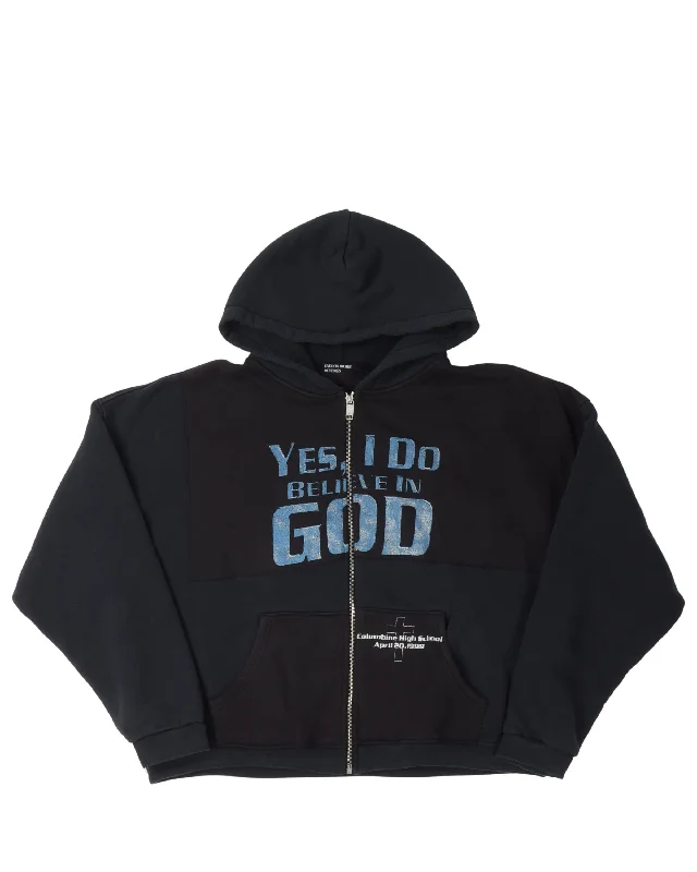 I Believe In God Assemblage Zip Hoodie Hoodie with Hem Detail Decorative Unique
