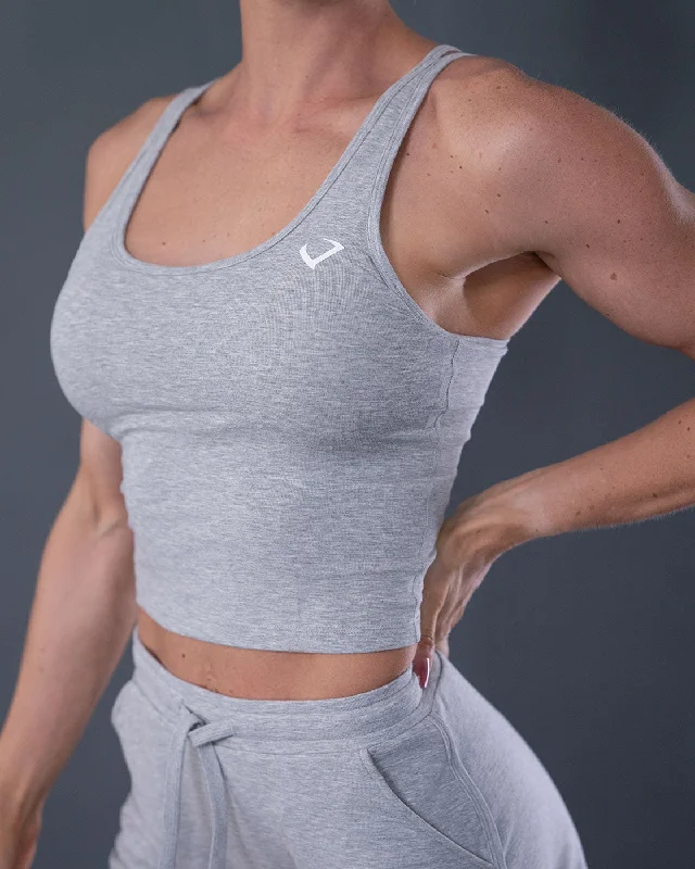 Loungerie Crop Top Light Grey Solid Print Embellished