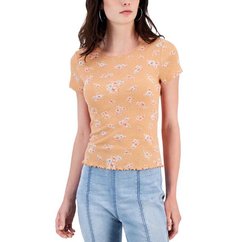 HIPPIE ROSE - Floral Print Short Sleeves Pullover Top Turtleneck Warm Pullover