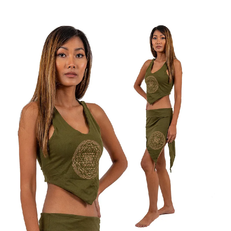 Yoga Crop Top - Sri Yantra Wool Fabric Cashmere Fabric Tweed Fabric