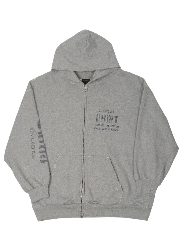 SS23 Print Shop Zip Up Hoodie Hoodie with Mock Neck Collared Structured