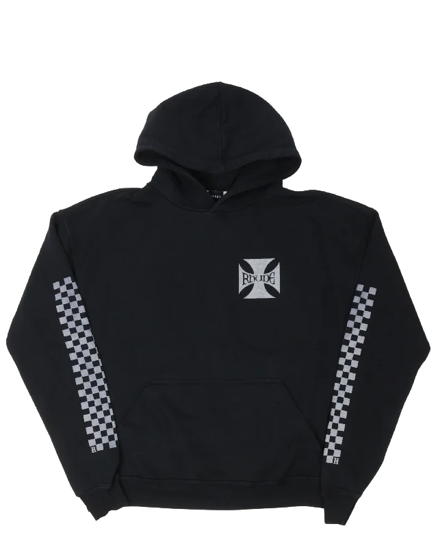 Checkered Sweatshirt Hoodie with Hem Elastic Stretchable Comfortable