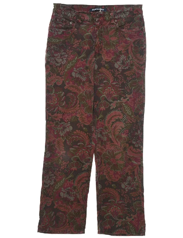 Bill Blass Multi-Colour Foliage Print Trousers - W30 L30 Trousers Lace Delicate
