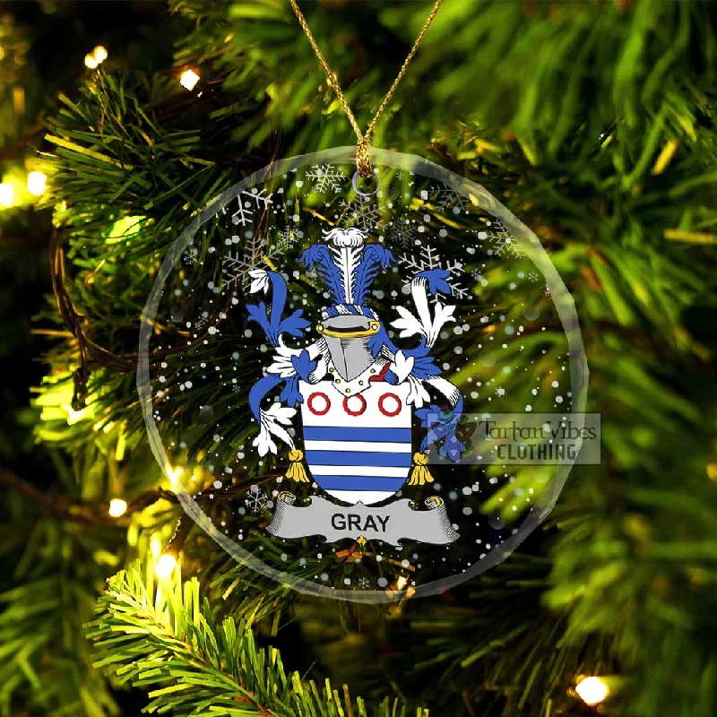Gray Irish Clan Christmas Glass Ornament with Coat of Arms Wool Cashmere Tweed