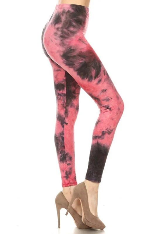 Pink Grey Tie Dye Leggings Comfortable Slip-On Leggings