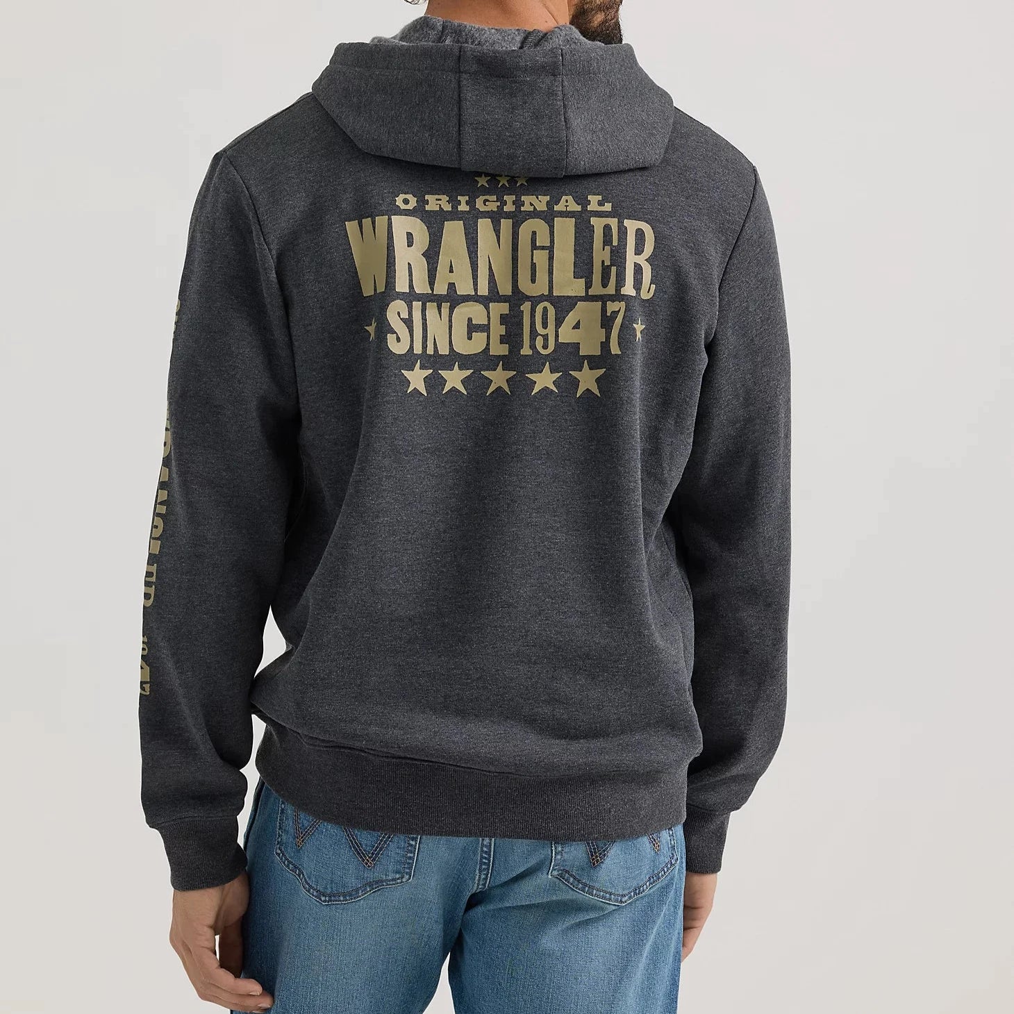 Wrangler Men's 1947 Logo Pullover Hoodie in Washed Black Besom Neck Pullover